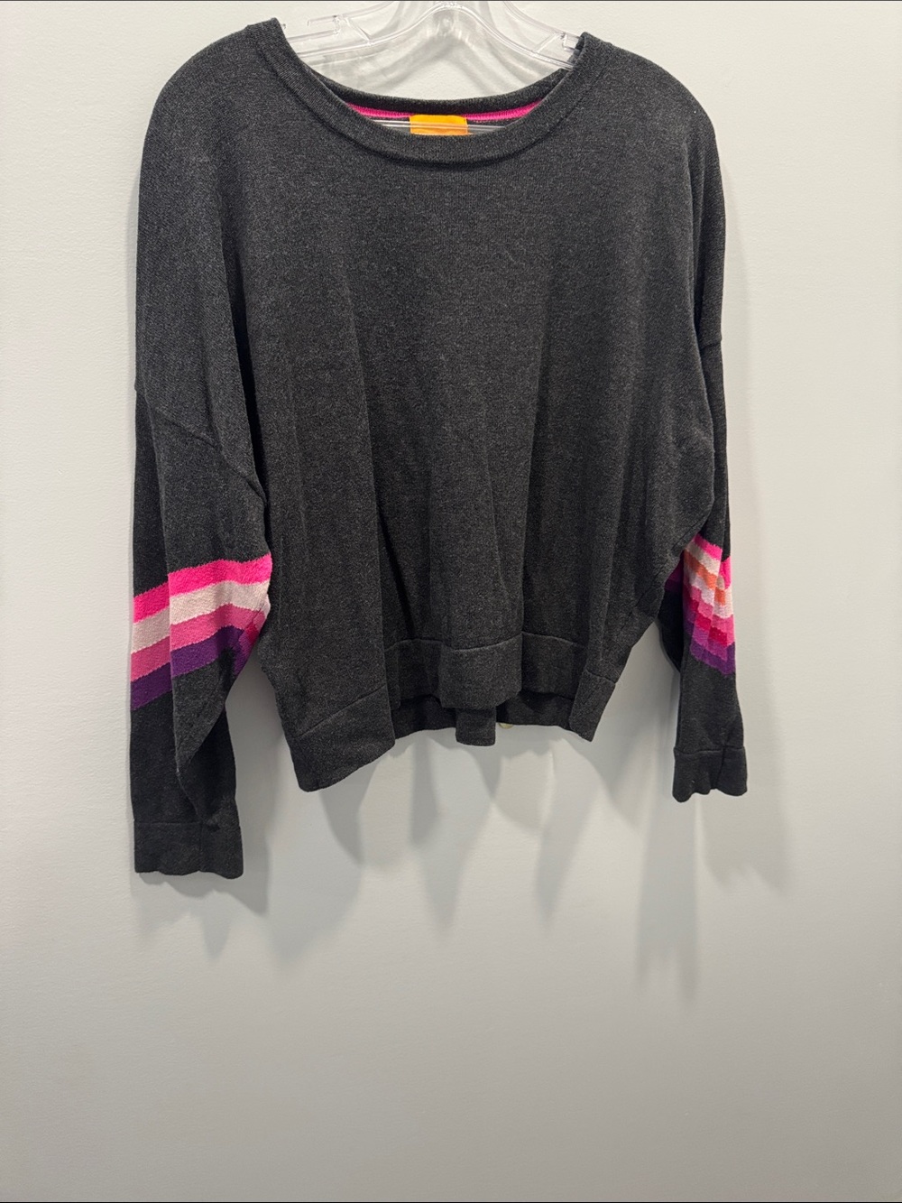 WISPR Charcoal Pullover Sweater with Pink Stripe Sleeves